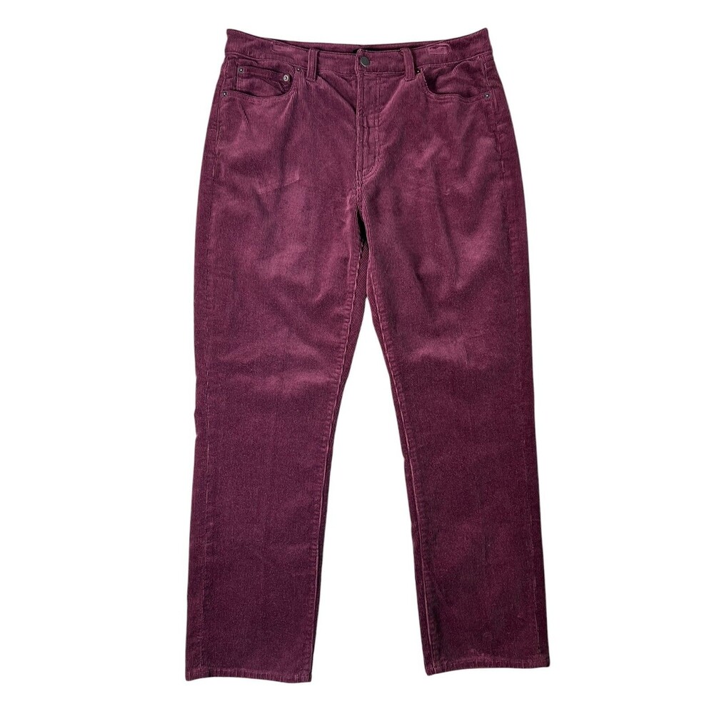 Quince Women's Burgundy Organic Stretch Corduroy Straight Leg Pants Jeans  14 - Picture 2 of 12